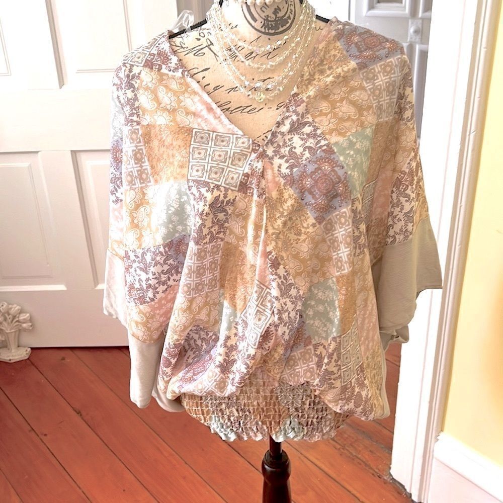*143 Story* Boutique Top NWOT M Boho Airy Smock Waist Popover Kimono